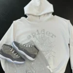 Sp5der OG Rhinestone Logo Hoodie White - Image 2