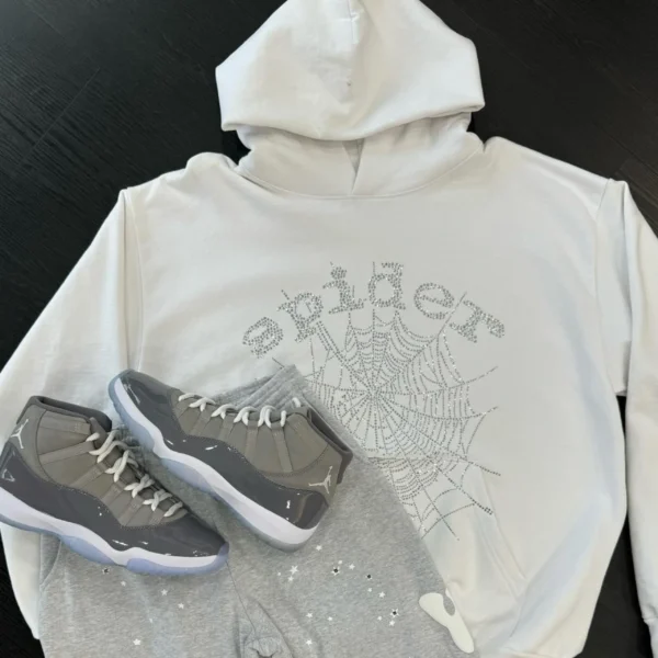Sp5der OG Rhinestone Logo Hoodie White - Image 2