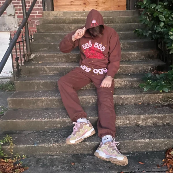 Sp5der Angel Number Hoodie Brown - Image 2