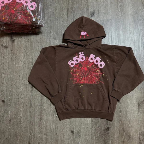Sp5der Angel Number Hoodie Brown - Image 3