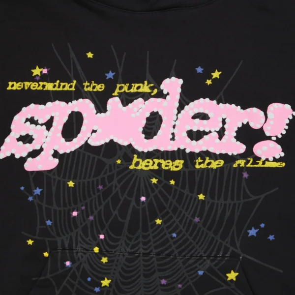 Sp5der PINK Hoodie Black V2 - Image 3