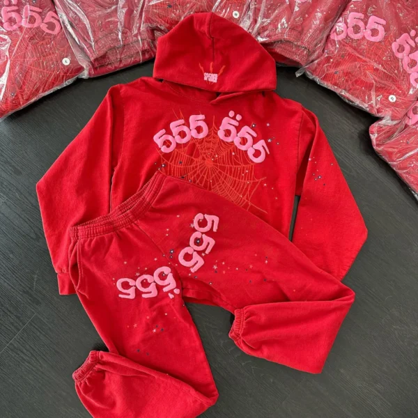 Sp5der Worldwide Red Angel Number 555 Sweatpants Red - Image 3