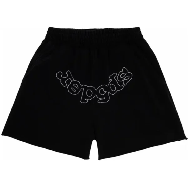 Sp5der OG Logo Embroidered Sweatshort in Black - Image 1